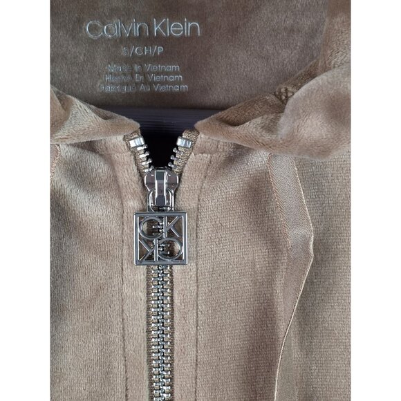Calvin Klein Women's Hoodie Jacket Size Small Brown Velour Velvet Long Sleeve - Picture 5 of 13